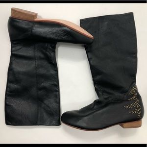 Fiel Black Leather Studded Boots Size 9
